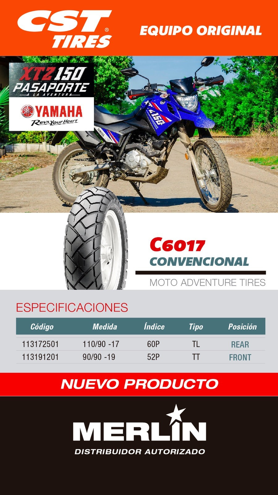 Llanta Para Moto 110/90 -17 C6017 Tl 60p Cst - Imagen 2